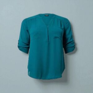 Torrid Harper 3/4 Sleeve Pull Over Blouse Size 3x Light Pink. Deep Teal.